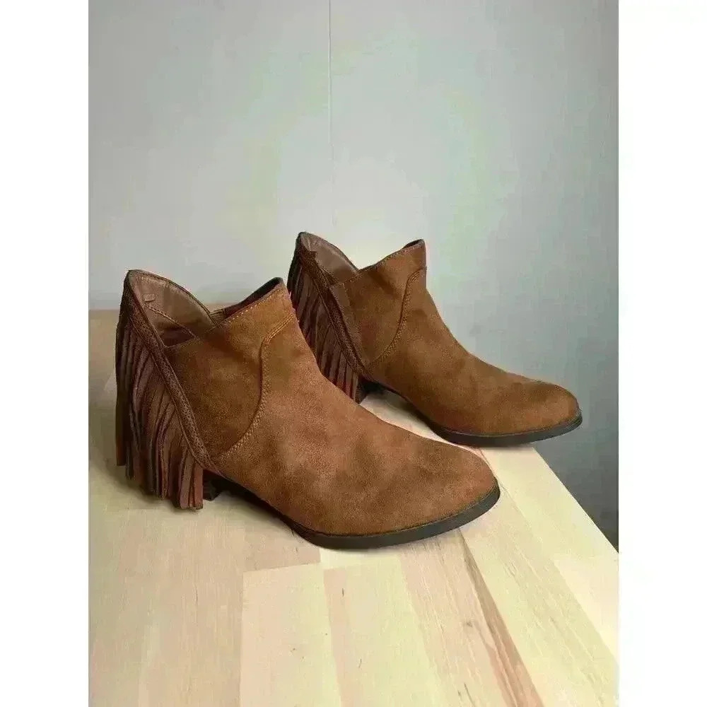 Faded Glory Cognac Hula Fringe Boot‎ Women’s Size 10 Casual Western Boho
